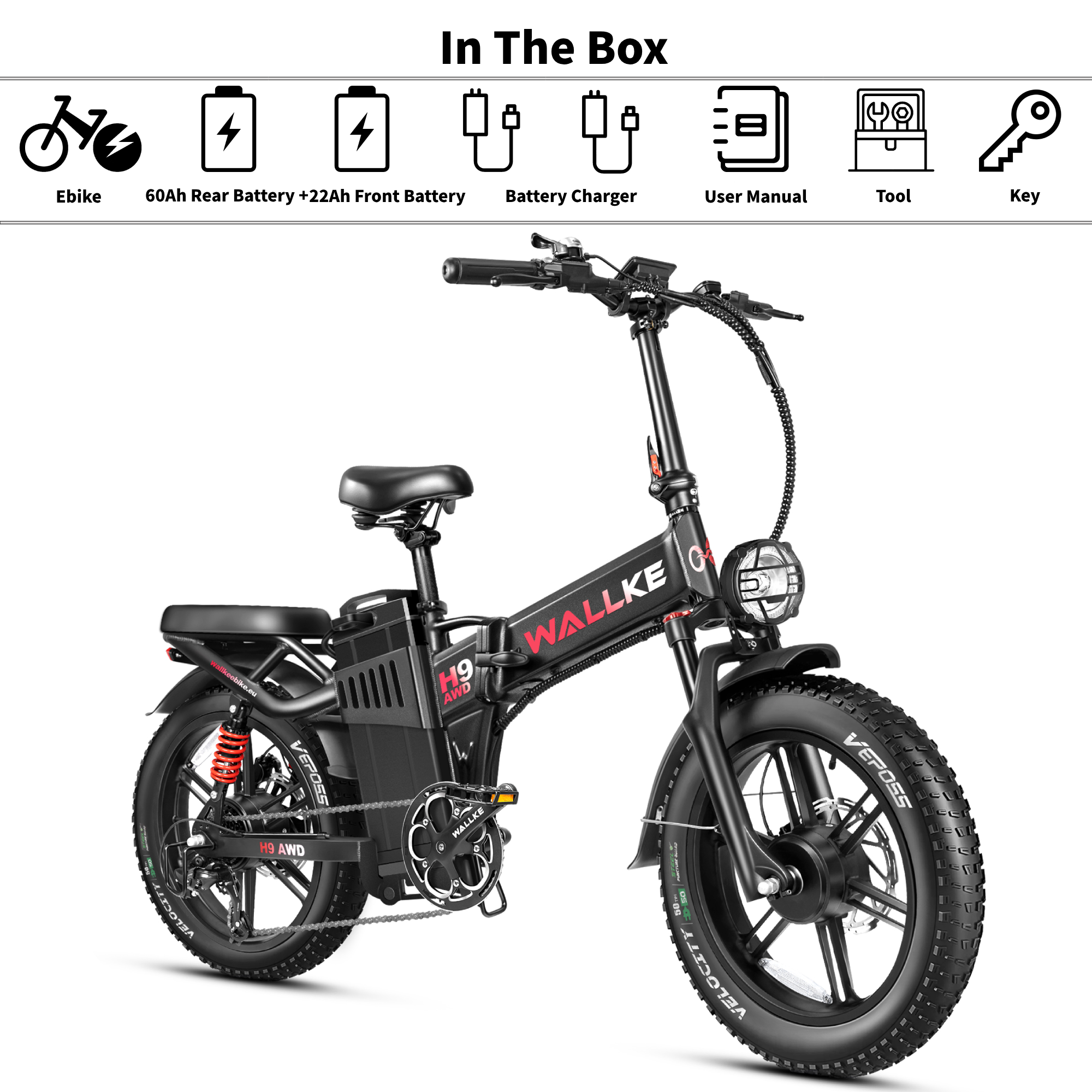Wallke H9 AWD | 3200W Folding Ebike 60/82Ah Battery