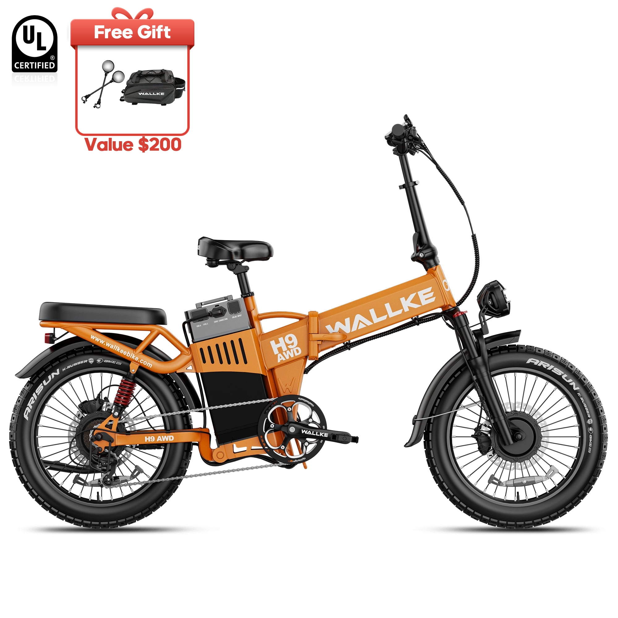 2026 WALLKE H9 Ultra AWD Folding | Off-Grid Power Station E-Bike with Torque Sensor, 37mph Speed, 55/77Ah Battery Options