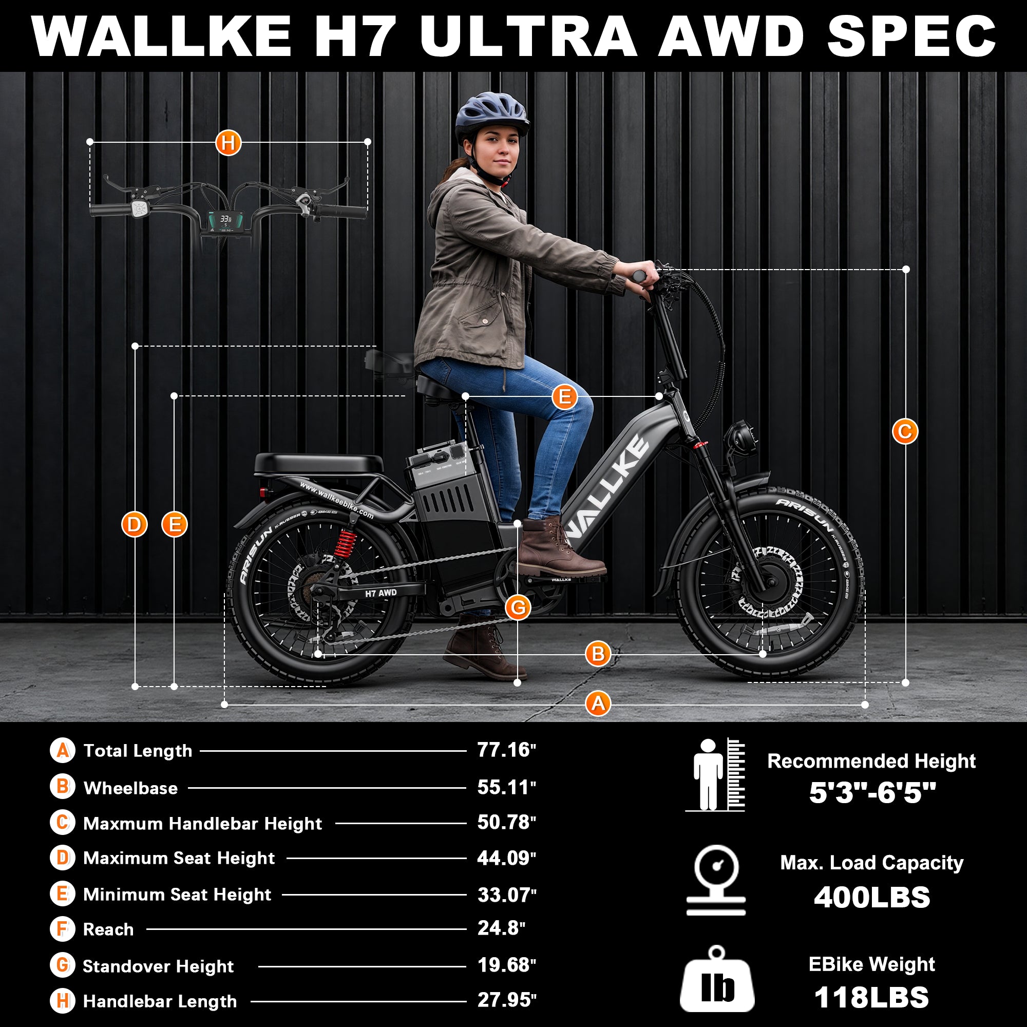 WALLKE H7 Series | AWD Step-Thru 3200W Ebike 40/55Ah Battery