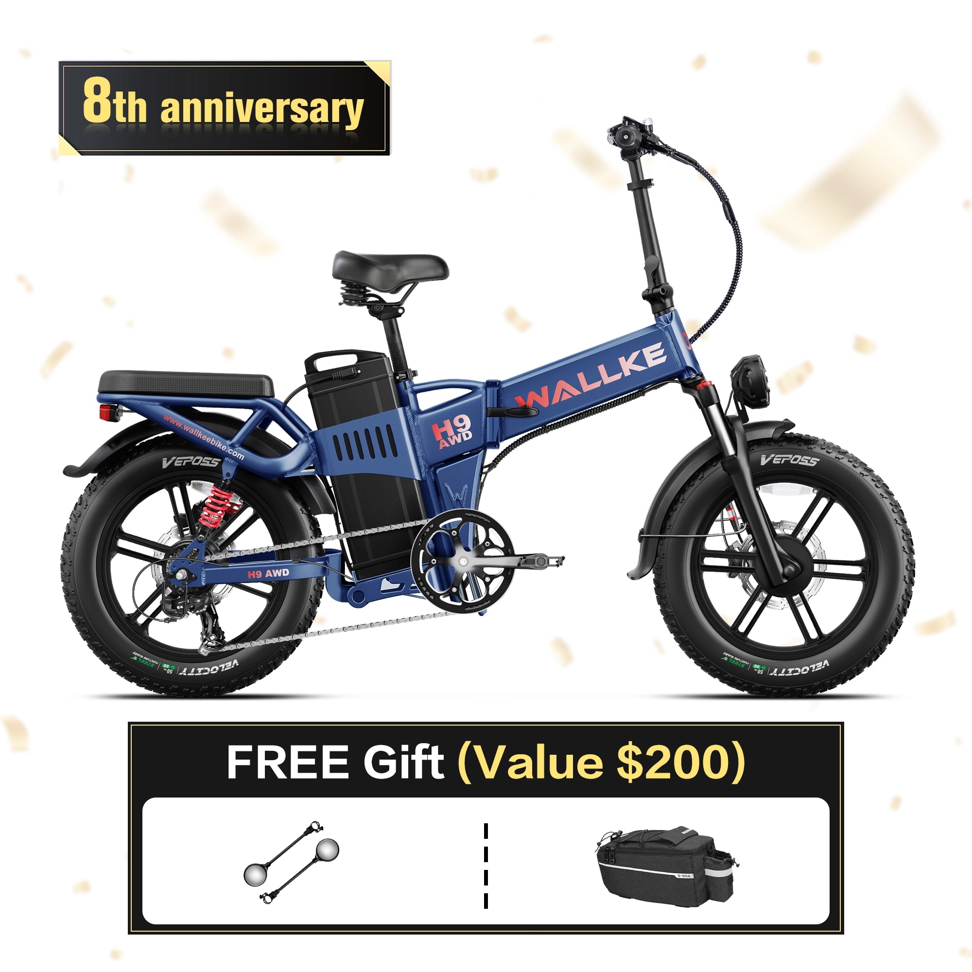 Wallke H9 AWD | 3200W Folding Ebike 40/60/82Ah Battery