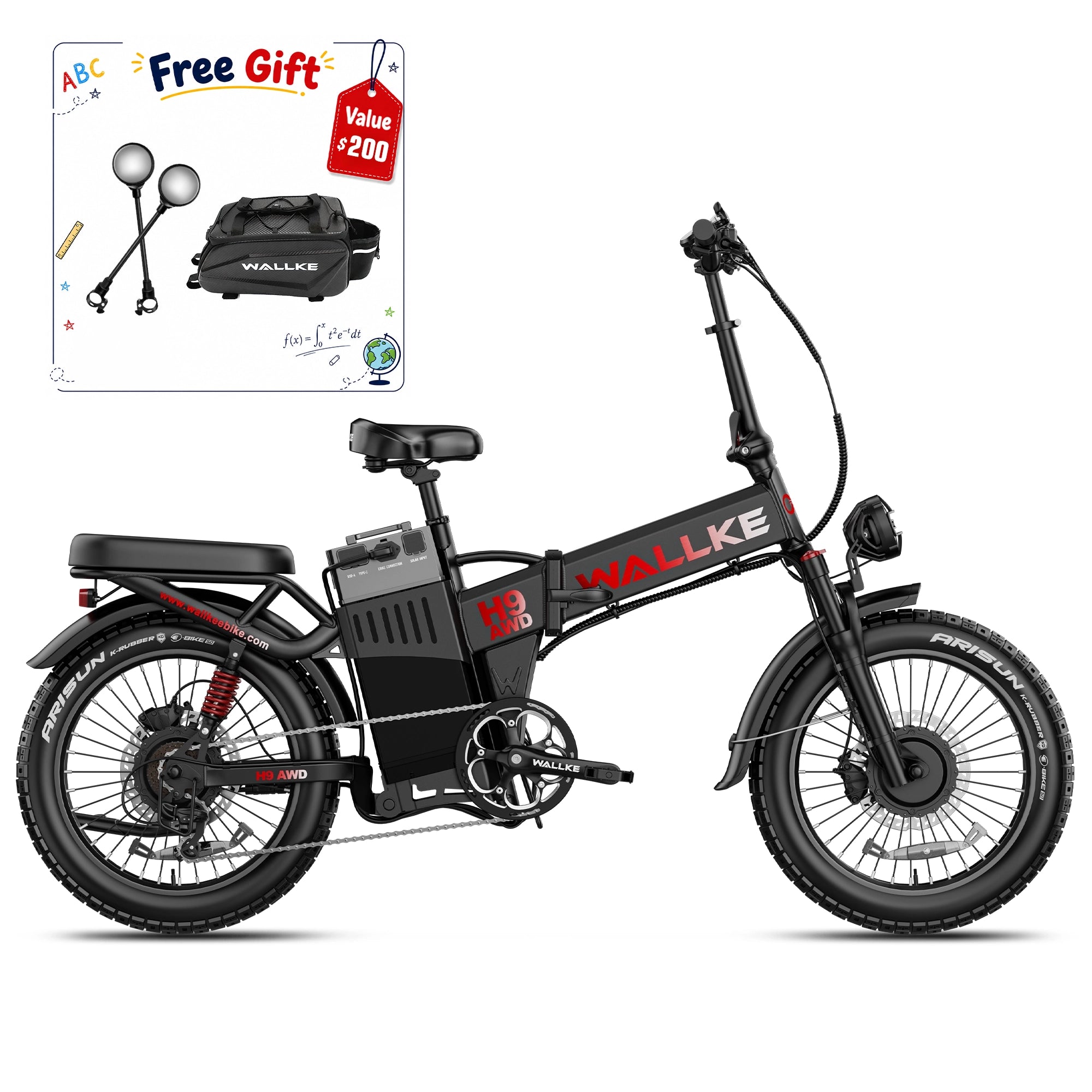 WALLKE H9 Series | AWD Folding E-Bike with Torque Sensor, 37mph Speed, 40/55/77Ah Battery Options