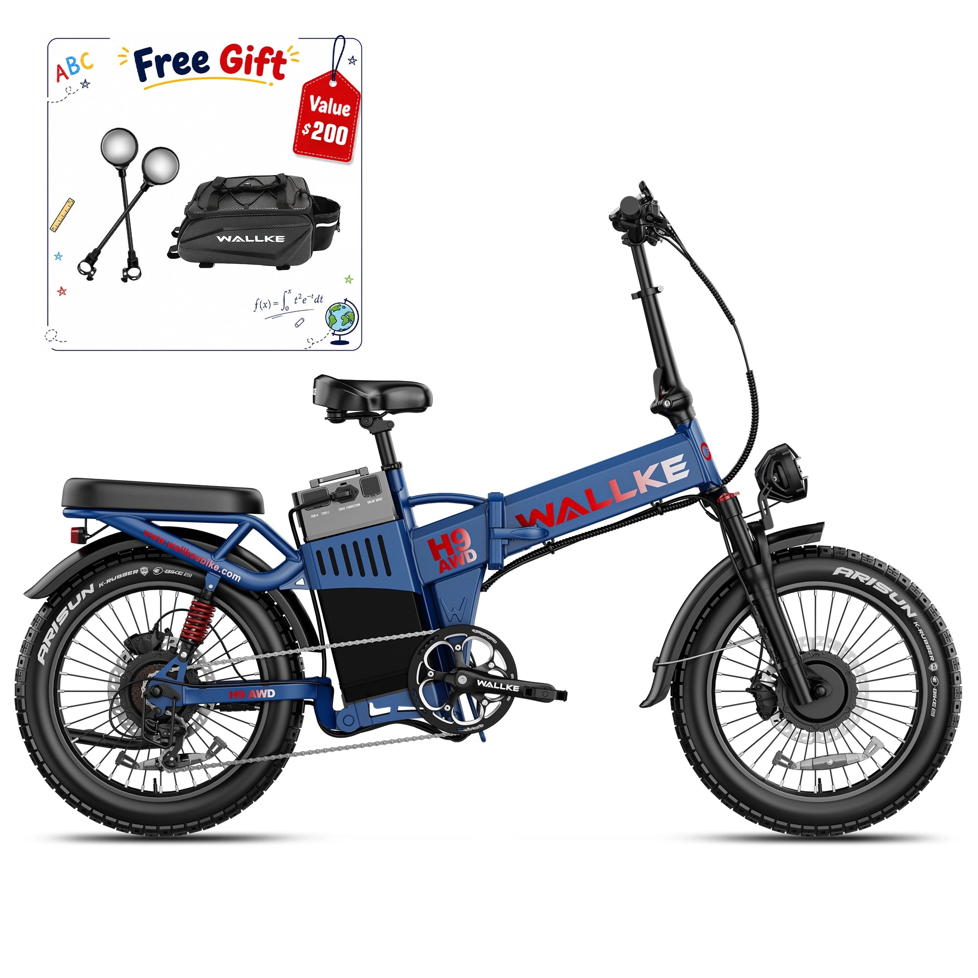 2027 WALLKE H9 Ultra AWD Folding | Off-Grid Power Station E-Bike with Torque Sensor, 37mph Speed, 55/77Ah Battery Options