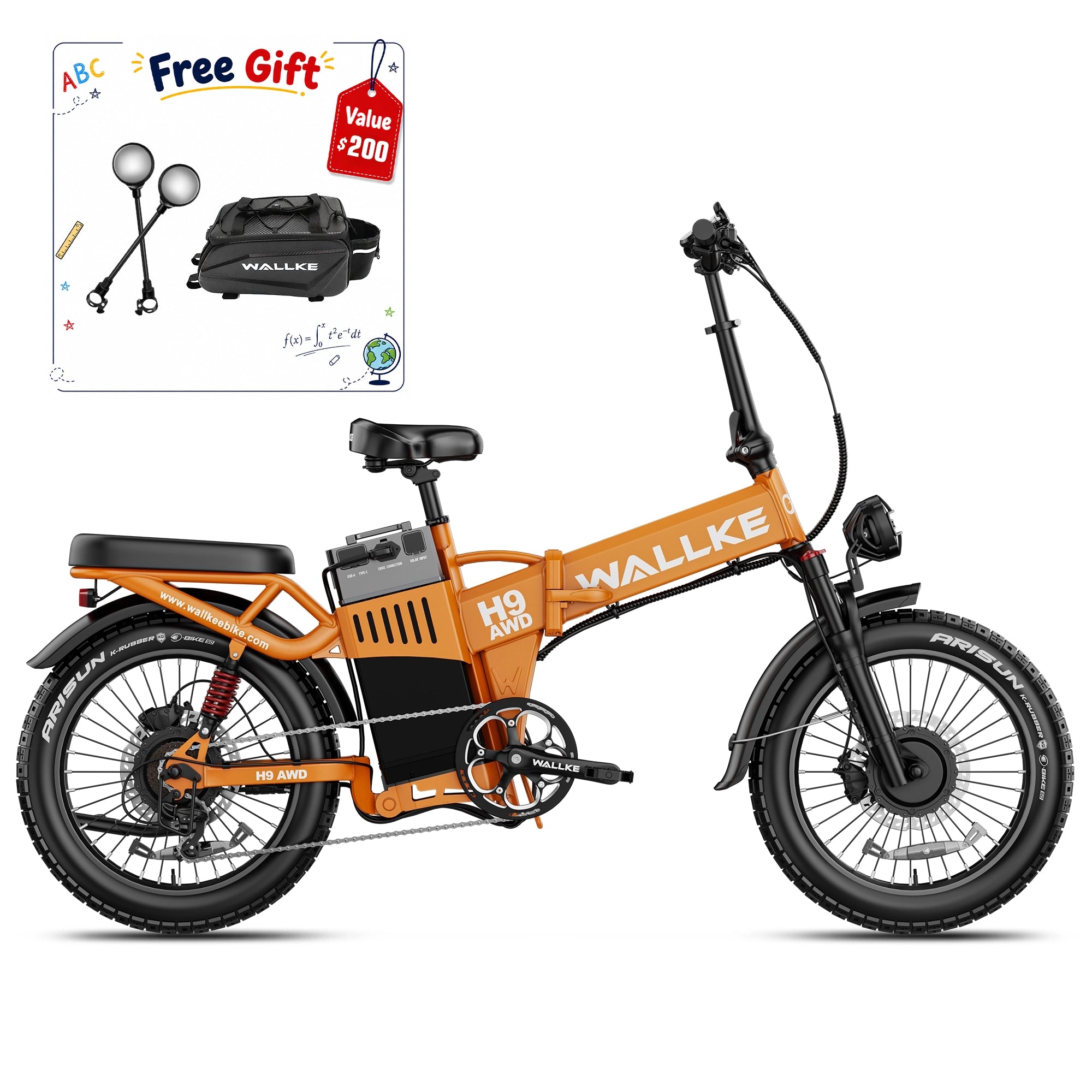 WALLKE H9 Series | AWD Folding E-Bike with Torque Sensor, 37mph Speed, 40/55/77Ah Battery Options