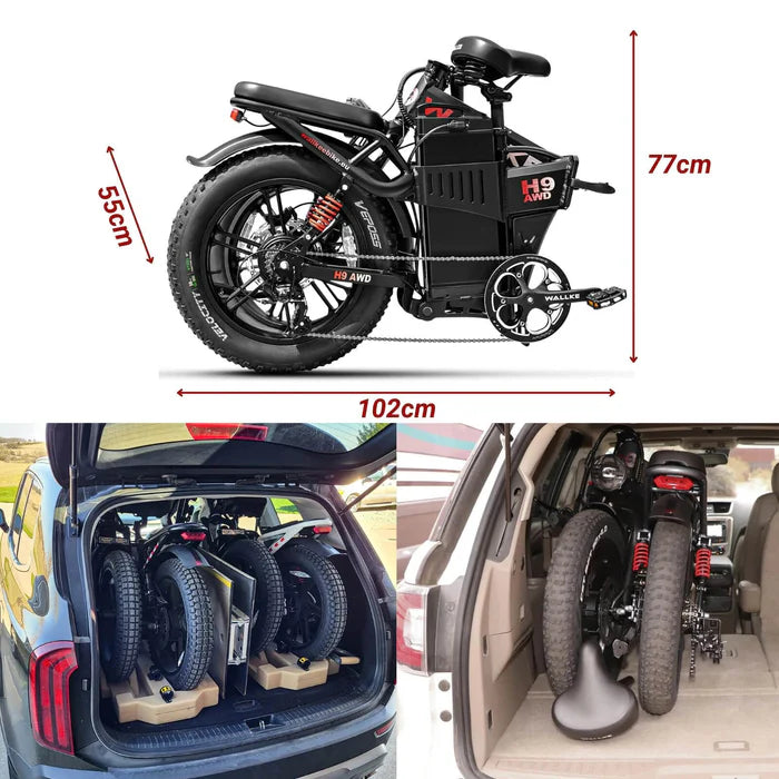 Wallke H9 AWD Folding Ebike 62Ah Battery