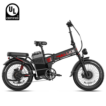 2026 WALLKE H9 Ultra AWD Folding | Off-Grid Power Station E-Bike with Torque Sensor, 37mph Speed, 55/77Ah Battery Options