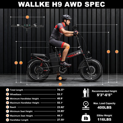 WALLKE H9 Series | AWD Folding Off-Grid Power Station E-Bike with Torque Sensor, 37mph Speed, 55/77Ah Battery Options
