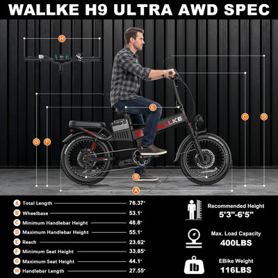 WALLKE H9 Series | AWD Folding Off-Grid Power Station E-Bike with Torque Sensor, 37mph Speed, 55/77Ah Battery Options