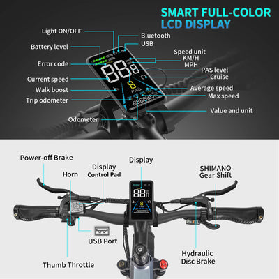 The Wallke X3 Pro smart display will provide us with all the important parameters: speed, mileage, ride time, motor, ODO, battery level and power assist. It has a brightness sensor that detects ambient light and adjusts the brightness of the display accordingly, which makes reading easier while driving