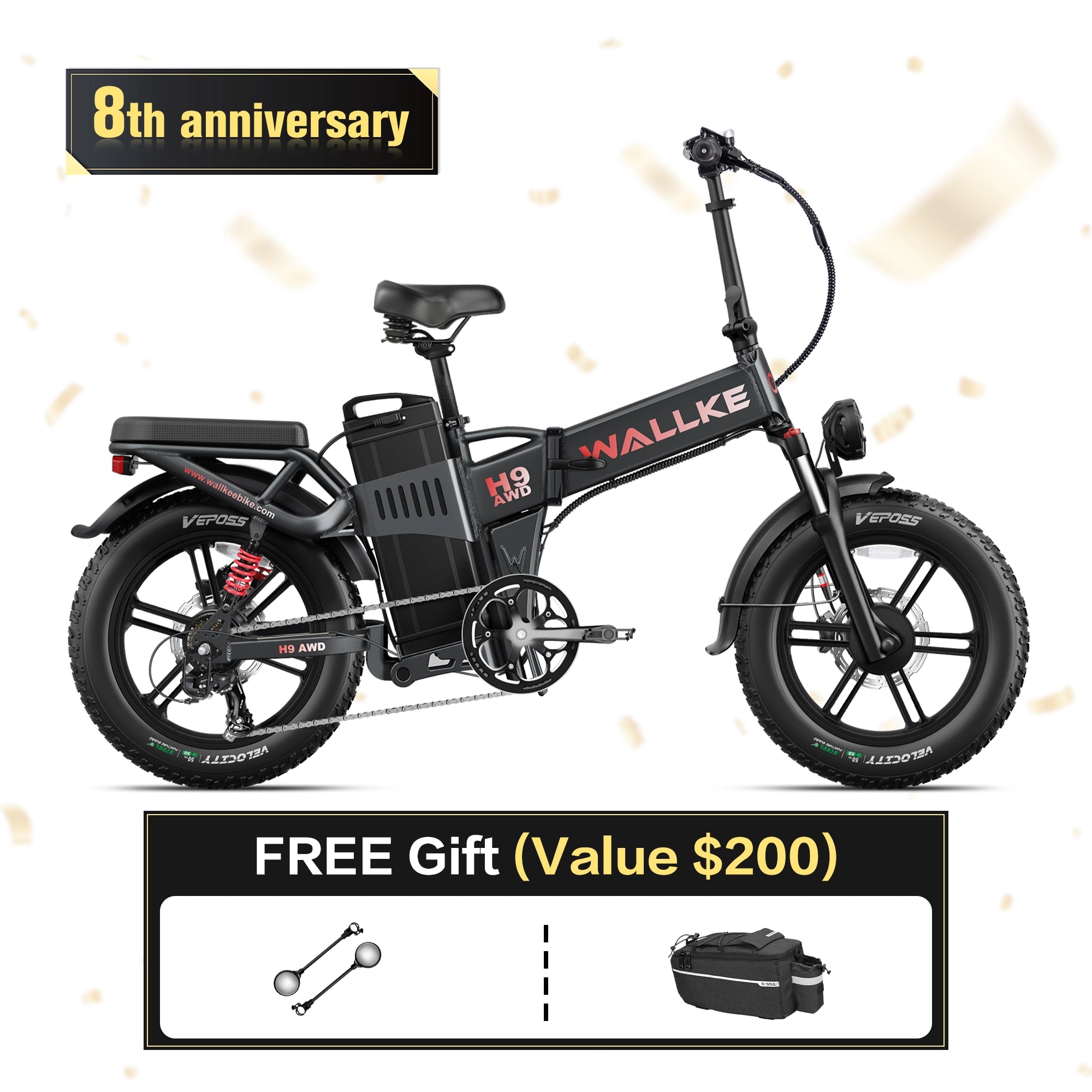 Wallke H9 AWD | 3200W Folding Ebike 40/60/82Ah Battery