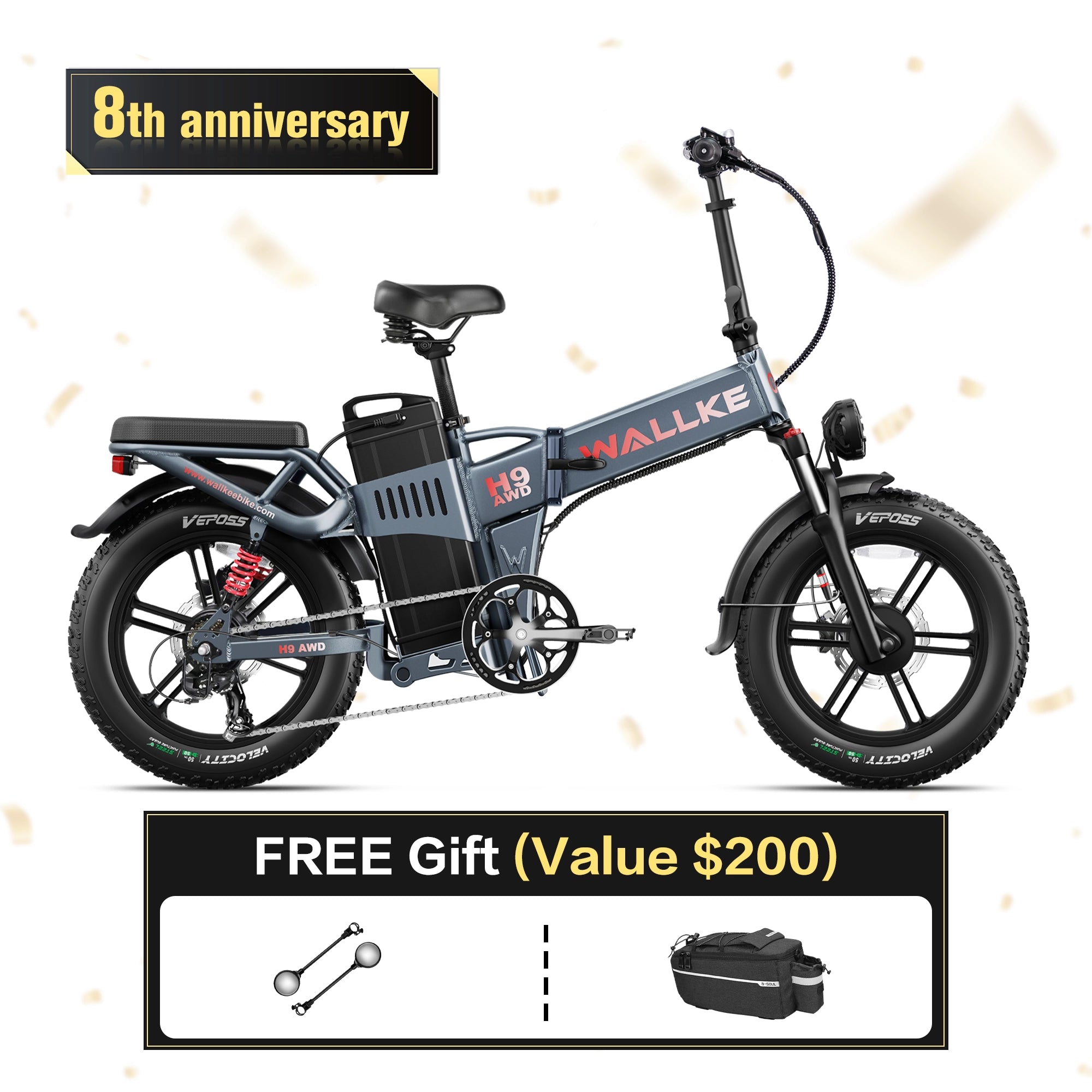 Wallke H9 AWD | 3200W Folding Ebike 40/60/82Ah Battery