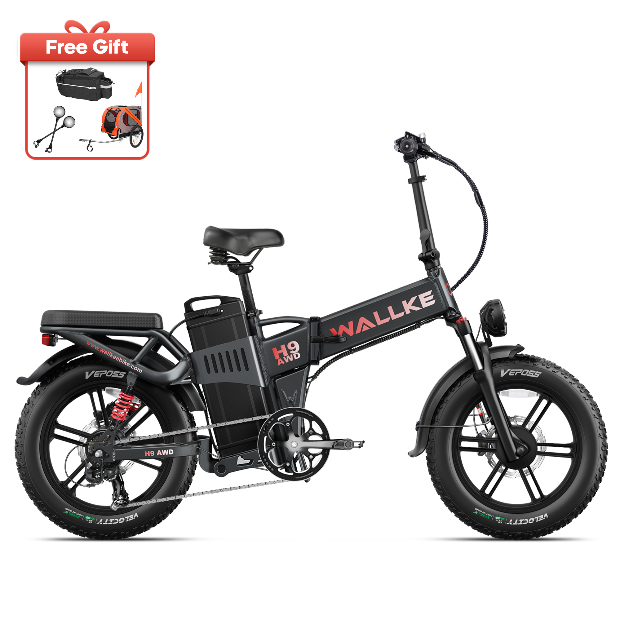 Wallke H9 AWD | 3200W Folding Ebike 40/60/82Ah Battery