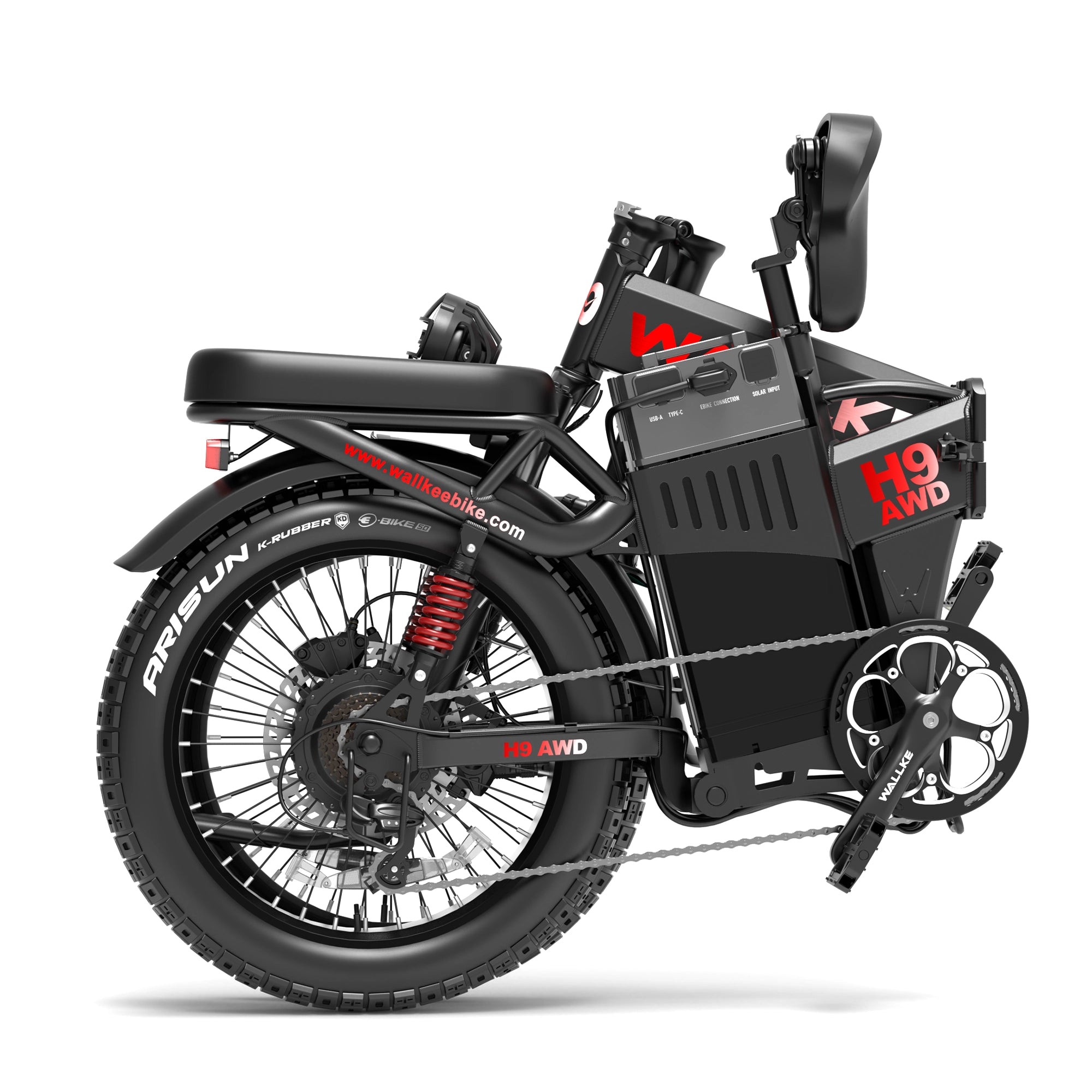 WALLKE H9 Series | AWD Folding Off-Grid Power Station E-Bike with Torque Sensor, 37mph Speed, 55/77Ah Battery Options