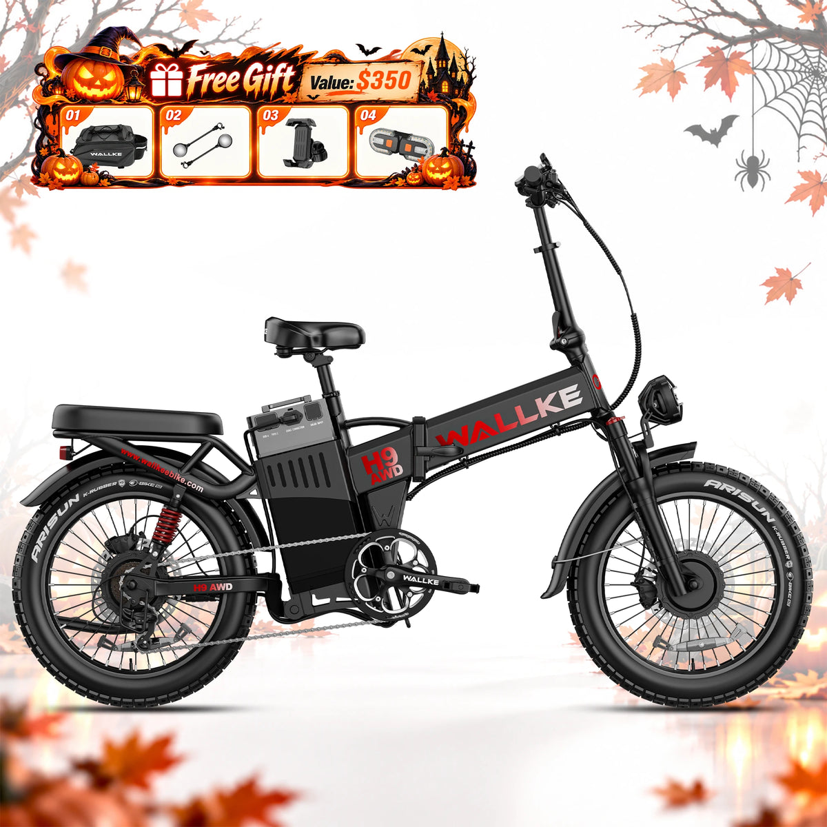 WALLKE H9 Series | AWD Folding E-Bike with Torque Sensor, 37mph Speed, 40/55/77Ah Battery Options