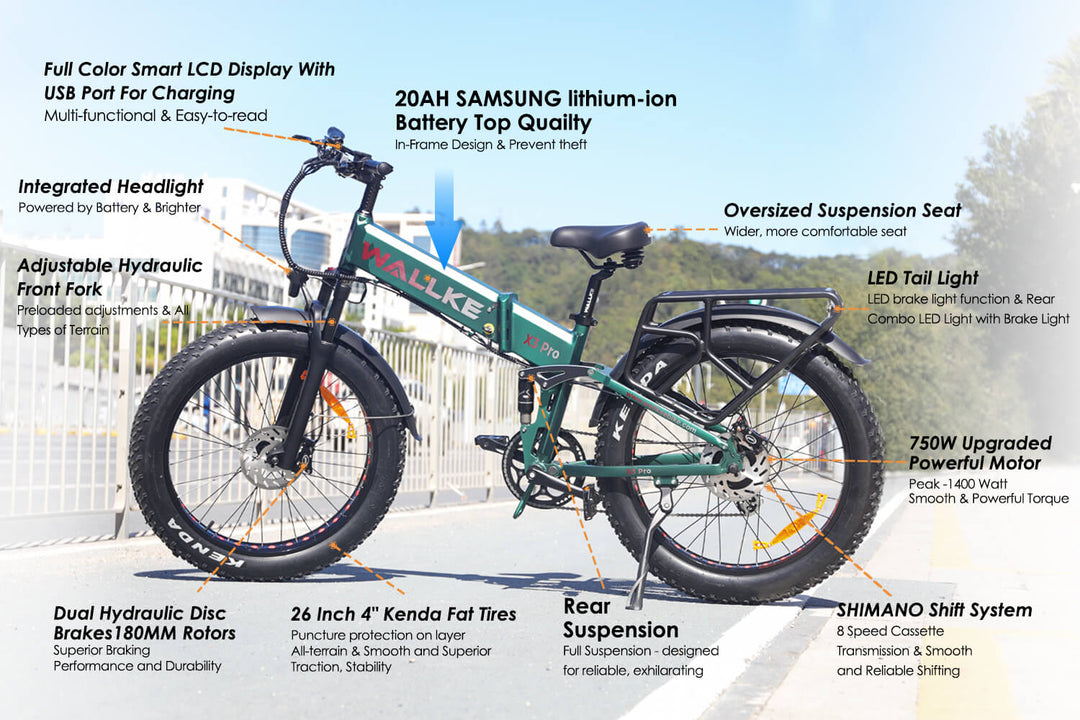 Wallke X3 Pro uses a removable 20Ah Samsung lithium-ion battery, which is quiet, powerful, and quick to accelerate. Can solve all kinds of mountain problems encountered along the way
