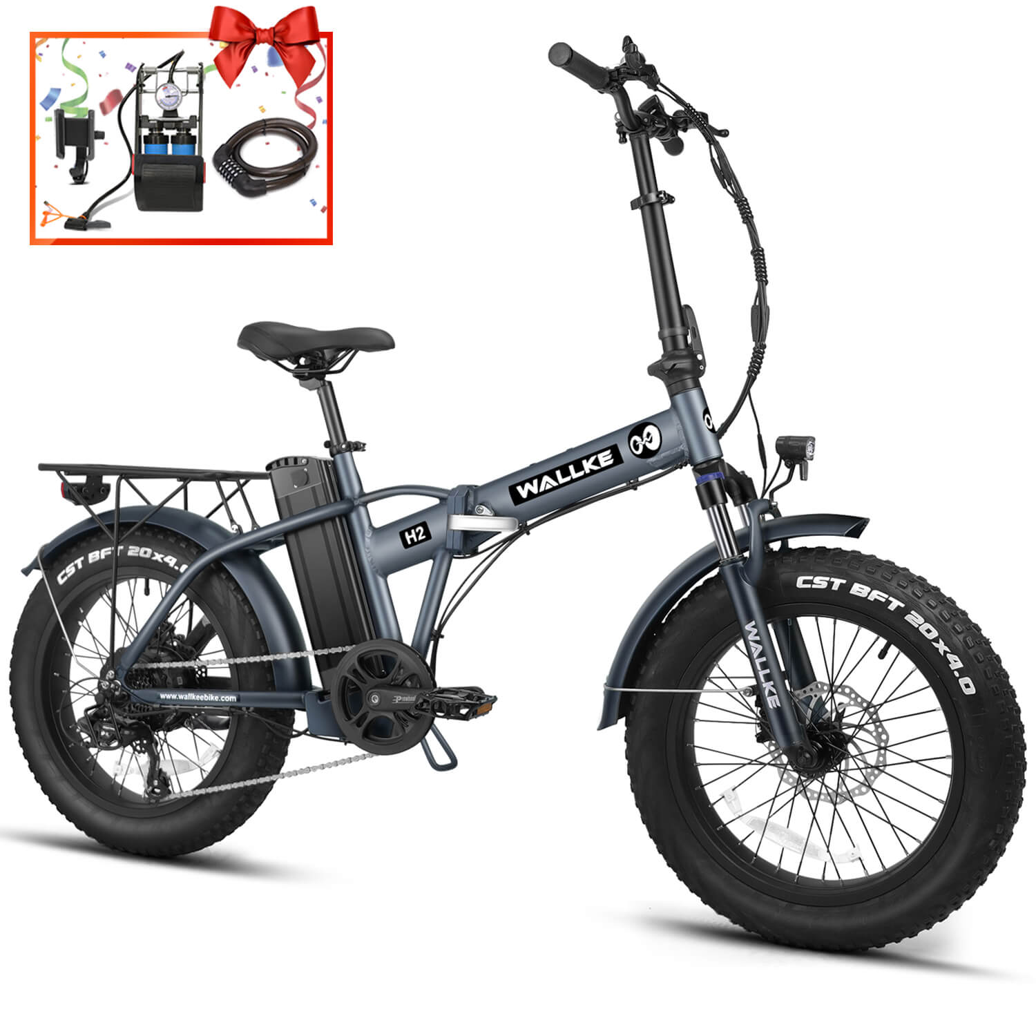wallke e-bike F2 All Terrain Fat Tires.They are designed for durability and safety for dense snow, water, soft sand and regular cycling activities. No need to find parking spot or be stuck in traffic for hours.